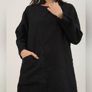 Elizabeth Suzann Long Sleeve Harper Tunic - Black - Midweight Linen - OSM